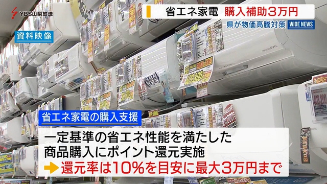 山梨県が物価高騰対策　省エネ家電　購入補助３万円