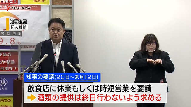 新型コロナまん延防止措置　山梨県が要請内容を発表