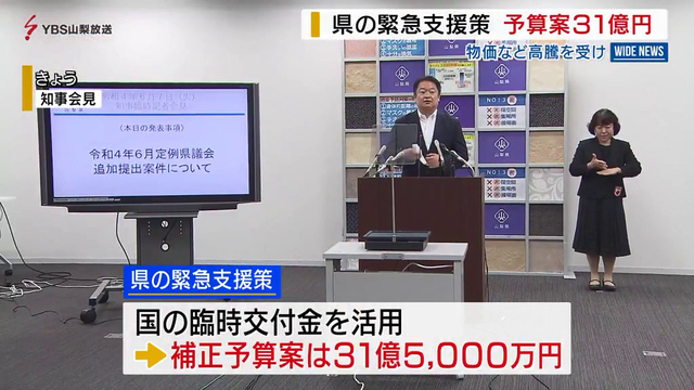 物価高騰への緊急支援　３１億円余りの予算案を提出　山梨県