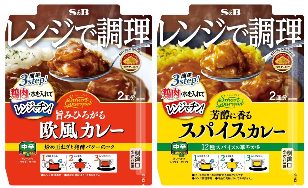 パウダールウ製法で実現　鶏肉と水を入れてレンジで調理　スマートグルメ「欧風カレー 中辛」「スパイスカレー 中辛」２月６日 新発売（エリア限定発売）